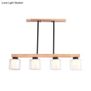 GobekUsa Nordic Wooden Linear Pendant with Double Glass Cylinder Shades for Restaurant Island Lighting (3/4-Head, White)