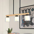 GobekUsa Nordic Wooden Linear Pendant with Double Glass Cylinder Shades for Restaurant Island Lighting (3/4-Head, White)