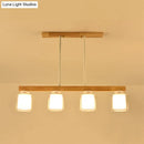 GobekUsa Nordic Wooden Linear Pendant with Double Glass Cylinder Shades for Restaurant Island Lighting (3/4-Head, White)
