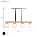 GobekUsa Nordic Wooden Linear Pendant with Double Glass Cylinder Shades for Restaurant Island Lighting (3/4-Head, White)
