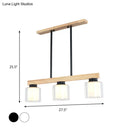 GobekUsa Nordic Wooden Linear Pendant with Double Glass Cylinder Shades for Restaurant Island Lighting (3/4-Head, White)