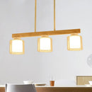 GobekUsa Nordic Wooden Linear Pendant with Double Glass Cylinder Shades for Restaurant Island Lighting (3/4-Head, White)