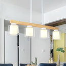 GobekUsa Nordic Wooden Linear Pendant with Double Glass Cylinder Shades for Restaurant Island Lighting (3/4-Head, White)