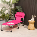 Folding Beach Lounge Chair with Pillow for Outdoor-Pink by LJGDeals