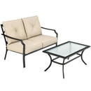 2 Pieces Patio Outdoor Cushioned Sofa Bench with Coffee Table-Beige by LJGDeals