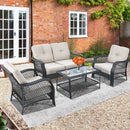 4 Pieces Patio Wicker Furniture Set Loveseat Sofa Coffee Table with Cushion-Beige by LJGDeals