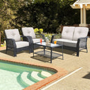 4 Pieces Patio Wicker Furniture Set Loveseat Sofa Coffee Table with Cushion-Beige by LJGDeals