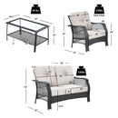 4 Pieces Patio Wicker Furniture Set Loveseat Sofa Coffee Table with Cushion-Beige by LJGDeals