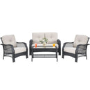 4 Pieces Patio Wicker Furniture Set Loveseat Sofa Coffee Table with Cushion-Beige by LJGDeals