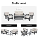 4 Pieces Patio Wicker Furniture Set Loveseat Sofa Coffee Table with Cushion-Beige by LJGDeals