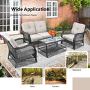 4 Pieces Patio Wicker Furniture Set Loveseat Sofa Coffee Table with Cushion-Beige by LJGDeals