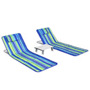 3 Pieces Beach Lounge Chair Mat Set 2 Adjustable Lounge Chairs with Table Stripe-Stripe