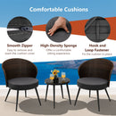 3 Pieces Patio Rattan Bistro Set with 2 Seat Cushions and Tempered Glass Tabletop-Brown
