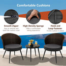 3 Pieces Patio Rattan Bistro Set with 2 Seat Cushions and Tempered Glass Tabletop-Brown by LJGDeals