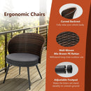 3 Pieces Patio Rattan Bistro Set with 2 Seat Cushions and Tempered Glass Tabletop-Brown by LJGDeals