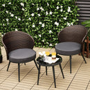 3 Pieces Patio Rattan Bistro Set with 2 Seat Cushions and Tempered Glass Tabletop-Brown by LJGDeals