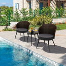 3 Pieces Patio Rattan Bistro Set with 2 Seat Cushions and Tempered Glass Tabletop-Brown by LJGDeals