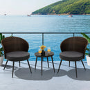 3 Pieces Patio Rattan Bistro Set with 2 Seat Cushions and Tempered Glass Tabletop-Brown by LJGDeals