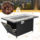 52 Inch Rattan Wicker Propane Fire Pit Table with Rain Cover and Lava Rock-Black