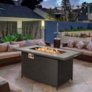 52 Inch Rattan Wicker Propane Fire Pit Table with Rain Cover and Lava Rock-Black by LJGDeals
