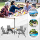 6 Pieces Patio Dining Set with Umbrella and Stackable Cushioned Chairs by LJGDeals