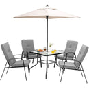 6 Pieces Patio Dining Set with Umbrella and Stackable Cushioned Chairs by LJGDeals