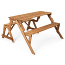 2-in-1 Transforming Interchangeable Wooden Picnic Table Bench with Umbrella Hole-Dark Brown by LJGDeals