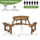 6-person Round Wooden Picnic Table with Umbrella Hole and 3 Built-in Benches-Dark Brown by LJGDeals
