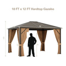 12 x10 Feet Outdoor Hardtop Gazebo with Galvanized Steel Top and Netting-Brown by LJGDeals