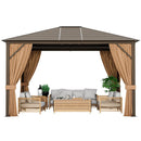 12 x10 Feet Outdoor Hardtop Gazebo with Galvanized Steel Top and Netting-Brown by DirectDeals