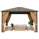 12 x10 Feet Outdoor Hardtop Gazebo with Galvanized Steel Top and Netting-Brown by LJGDeals