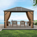 12 x10 Feet Outdoor Hardtop Gazebo with Galvanized Steel Top and Netting-Brown by LJGDeals