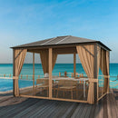 12 x10 Feet Outdoor Hardtop Gazebo with Galvanized Steel Top and Netting-Brown by DirectDeals