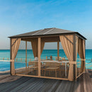 12 x10 Feet Outdoor Hardtop Gazebo with Galvanized Steel Top and Netting-Brown by LJGDeals