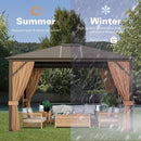 12 x10 Feet Outdoor Hardtop Gazebo with Galvanized Steel Top and Netting-Brown by DirectDeals