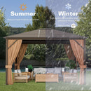 12 x10 Feet Outdoor Hardtop Gazebo with Galvanized Steel Top and Netting-Brown by LJGDeals