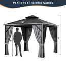 10 x 10 Feet Double-Top Hardtop Gazebo with Galvanized Steel Roof-Gray by LJGDeals