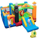 Train Themed Kids Bouncer with Slide and Basketball Hoop with 950W Air Blower by LJGDeals