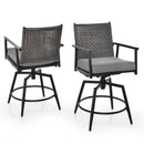 360 Degree Swivel Bar Stool Set of 2 with Metal Frame and PE Rattan Backrest-Black by DirectDeals