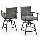 360 Degree Swivel Bar Stool Set of 2 with Metal Frame and PE Rattan Backrest-Black by LJGDeals