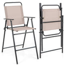 Set of 2 Patio Folding Bar-Height Chairs with Armrests and Quick-Drying Seat-Beige by LJGDeals