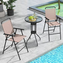 3 Pieces Outdoor Bistro Set with 2 Folding Chairs-Beige by LJGDeals