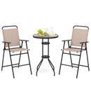 3 Pieces Outdoor Bistro Set with 2 Folding Chairs-Beige by LJGDeals