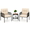 3 Pieces Patio Bistro PE Outdoor Wicker Rattan Furniture Conversation Set-Beige by LJGDeals