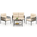 4 Pieces Patio Furniture Set PE Rattan Sofa Chairs with Loveseat-Beige by LJGDeals