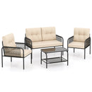 4 Pieces Patio Furniture Set PE Rattan Sofa Chairs with Loveseat-Beige by LJGDeals