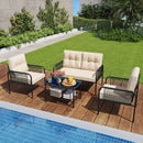 4 Pieces Patio Furniture Set PE Rattan Sofa Chairs with Loveseat-Beige by LJGDeals