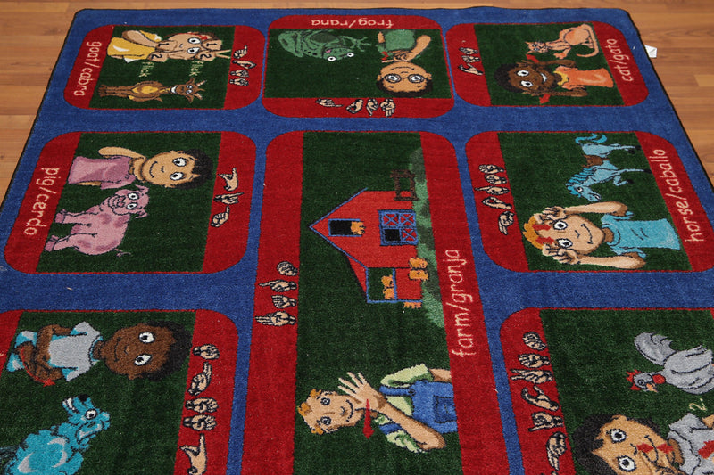 5'6" x 7'6" Inside Outside 100% Nylon Full Pile Play Area Rug Blue