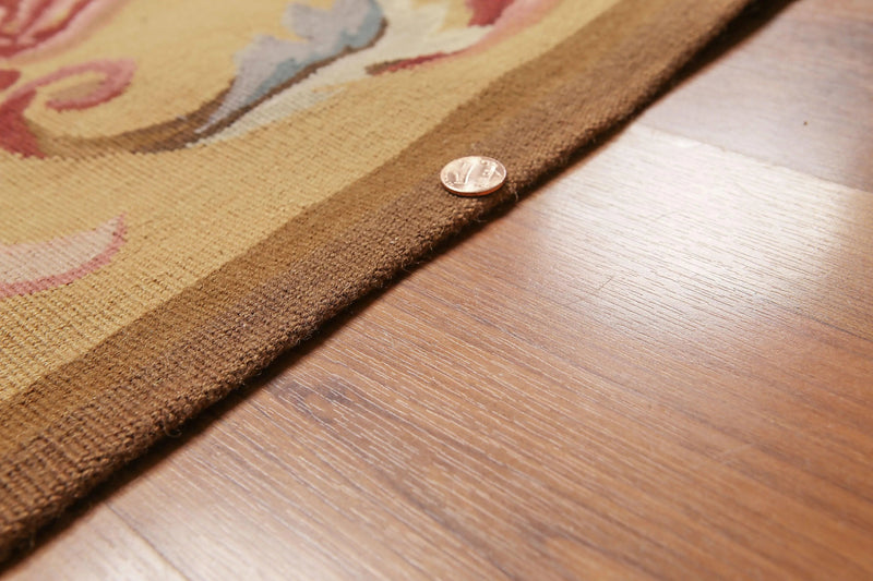 9' x 12' Hand woven Wool French Aubusson Needlepoint Area rug Brown