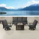 Black Aluminum Fire Table Set with Sofa and Two Club Chairs by Sharicks
